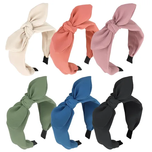 Vista 11 de Jaciya Paquete de 6 diademas de plátano con lazo, diademas blancas de verano con lazo anudado para mujer, accesorios para el cabello de fiesta