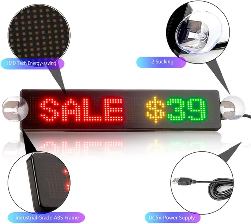 Vista 3 de Leadleds Letrero LED de desplazamiento, USB de 5 V LED para automóvil, control de aplicación Bluetooth, animación de texto personalizado, graffiti