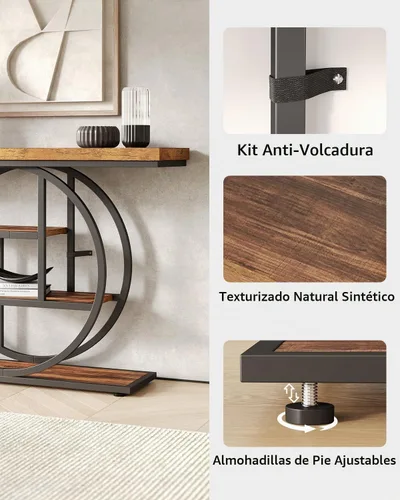 Vista 6 de LITTLE TREE Mesa consola, mesa de entrada de 4 niveles, mesa de sofá industrial de 41.3 pulgadas para sala de estar, mesa de pasillo de vestíbulo