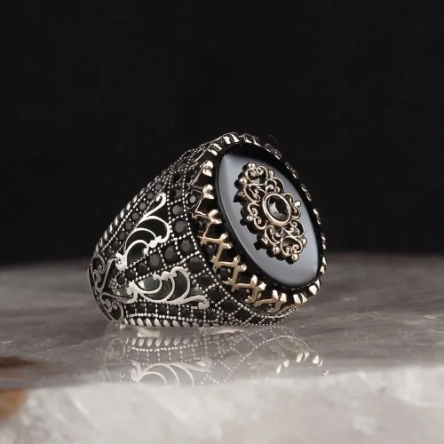 Vista 3 de Anillo de plata de ley 925 para hombre, joyería de ónix natural negro, joyería de moda vintage, regalo de ónix Aqeq, anillos para hombre, todos