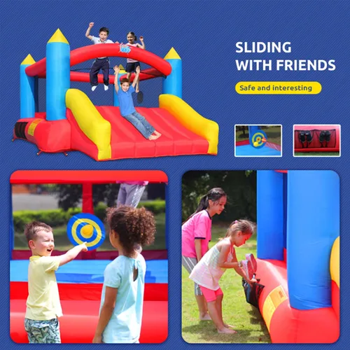 Vista 8 de Action Air Casa inflable para saltar para niños, Rojo Para niños de 3 a 10 años, castillo de salto con tobogán, casa inflable familiar con cosido