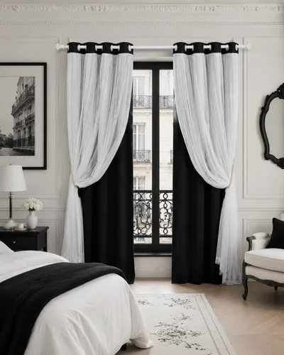 Vista 13 de PONY DANCE Cortinas de Doble Capa - Cortinas Opacas de 63 Pulgadas de Largo, Diseño con Ojales en la Parte Superior, Paneles Transparentes Blancos
