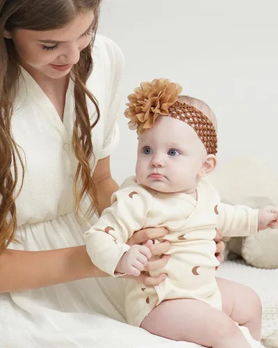 Vista 5 de 18 diademas de gasa con flores suaves y elásticas para el cabello, accesorios para el cabello + 40 lazos para el cabello con cinta de grogrén