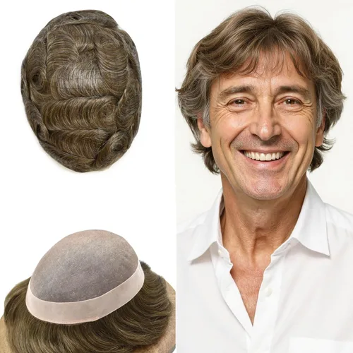 Vista 43 de Toupee - Sistema de reemplazo de cabello fino y duradero para hombre, piezas de cabello 100% humano para hombres, revestimiento de poliéster, unidad