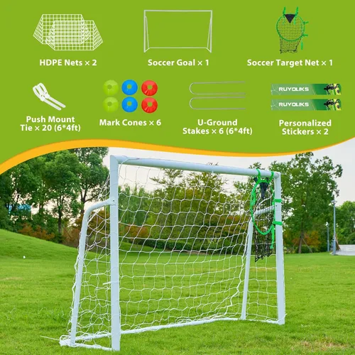 Vista 3 de Portería de fútbol de 12 × 6, 8 x 6 y 6 x 4 pies para patio trasero, portería de fútbol de acero de 2 pulgadas de diámetro para niños y adultos