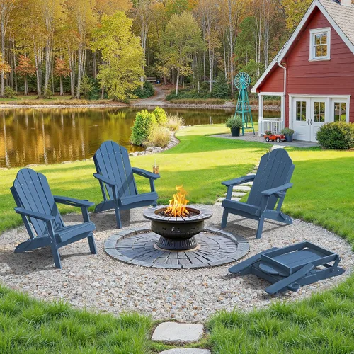 Vista 9 de LUE BONA - Silla plegable Adirondack, portavasos, juego de 4, color negro