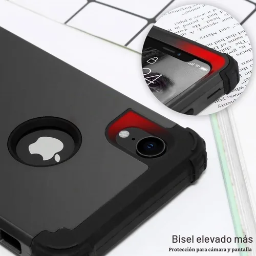 Vista 4 de IDweel Funda para iPhone XR, funda para iPhone XR con protector de pantalla de vidrio templado, 3 en 1, a prueba de golpes, delgada, híbrida Negro