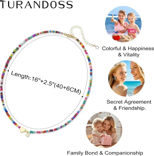 Vista 5 de Turandoss Collares con iniciales de cuentas coloridas, regalos