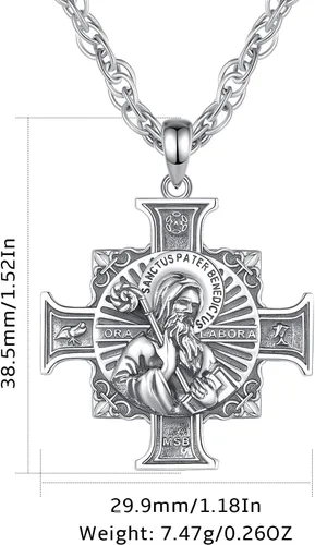 Vista 37 de Vito Collar de plata de ley 925 para mujeres y hombres, San Benito, crucifijo, Caravaca, San Cristóbal, San Judas, medalla patronal, amuleto