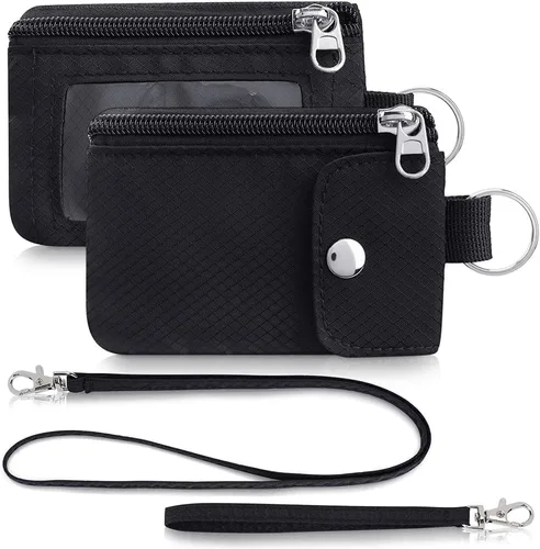 Vista 57 de Artpaxy Cartera minimalista para hombres y mujeres, llavero con bloqueo RFID, con cremallera, pequeña cartera con ventana de identificación, 2