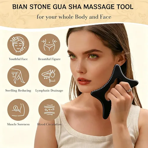 Vista 2 de Body Gua Sha Tool Large Natural Bian Stone Handle Guasha Scraping, Muscle Scraper Tool for Soft Tissue, Manual Anti-Cellulite Sculpting Board for