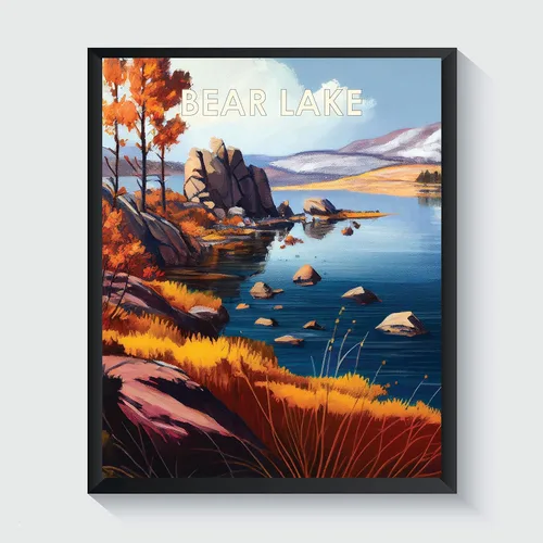 Vista 22 de Yellowstone Lake - Póster impreso artístico, ilustración, arte de pared, decoración de paisaje retro, paisaje, obra de arte para decoración de Lago