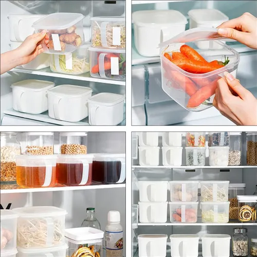 Vista 5 de HANABASS 2 recipientes de plástico cuadrados para almacenamiento de alimentos, organizador con mango de tapa, recipientes de plástico