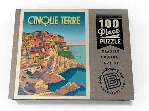 Vista 4 de MyPuzzle Italy: Cinque Terre, póster vintage, rompecabezas de 100 piezas para adultos