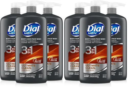Vista 11 de Dial Lavado corporal 3 en 1 para hombre, cabello y cara, recarga, 23 onzas líquidas, paquete de 3 Total 69 Fl Oz, clean rinse technology