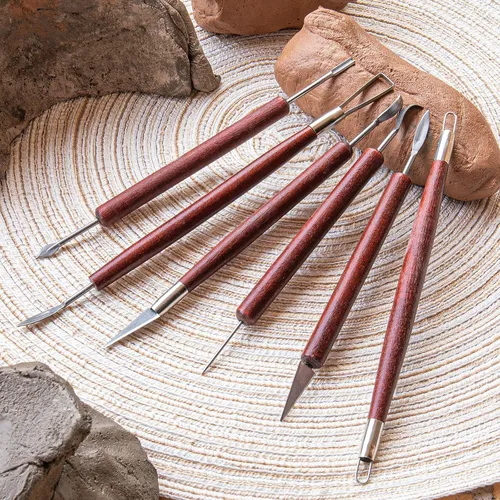 Vista 6 de Herramientas de arcilla para esculpir, kit de herramientas de tallado de polímero de doble cara, juego de herramientas de cerámica de madera