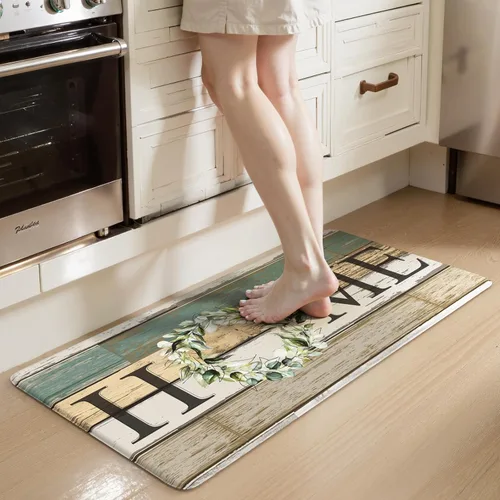 Vista 44 de KIMODE - Alfombra de cocina antifatiga para el piso, de 17.3 x 29 pulgadas, alfombra de cocina de estilo rústico, antideslizante, acolchada