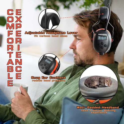 Vista 3 de PROHEAR 027 AM FM Radio Auriculares para cortar la nieve, talleres de trabajo, paquete de 2 unidades, naranja y gris
