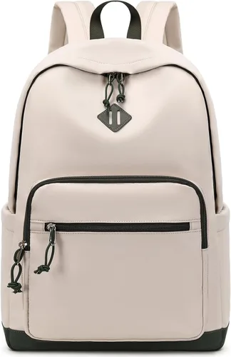 Vista 10 de Lohol Mochila clásica para niñas, niños y adolescentes, bolsa ligera para libros, escuela, viajes, universidad (beige/azul)