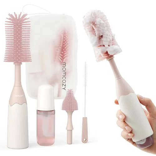 Vista 2 de Momcozy Kit de cepillos para botellas Pink & Momcozy - Líquido de limpieza para cepillos de botellas