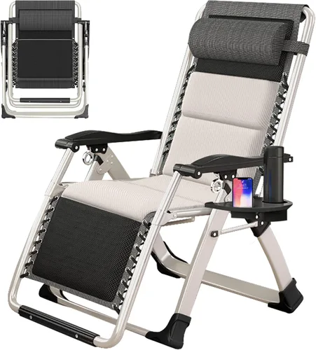 Vista 9 de Slsy Silla de gravedad cero, silla reclinable de salón con cojín y bandeja removibles para interior y exterior, silla reclinable plegable para patio