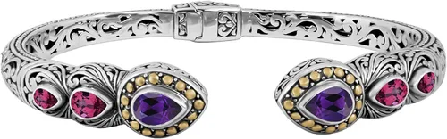Vista 4 de Pulsera de plata de ley 925 y oro de 18 quilates con piedras preciosas de filigrana Bali