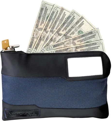 Vista 2 de Bolsa con cierre de seguridad 7120D de Master Lock, 10" x 8 5/8" x 1 7/8", Azul, 7120D Bolsa de dinero portátil con bloqueo para transportar