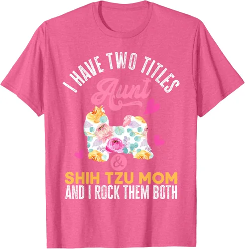 Vista 32 de I Have Two Titles Aunt and Shih Tzu Mom Camiseta divertida para perro, Negro