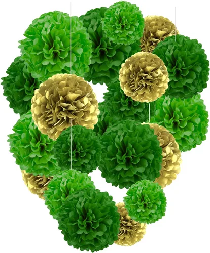 Vista 9 de Capesaro Pompones de Papel Dorado y Negro - 10", 12" Decoraciones de Papel Tisú para Decoración Colgante de Fiestas - Juego de 12 Piezas