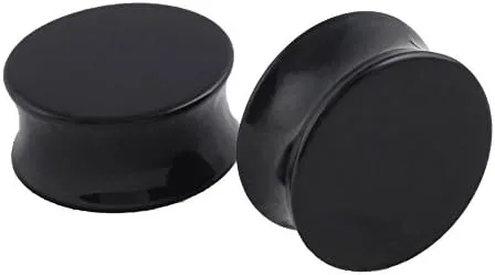 Vista 2 de HQLA 1 par de dilatadores dilatadores de piedra de obsidiana natural doble acampanada