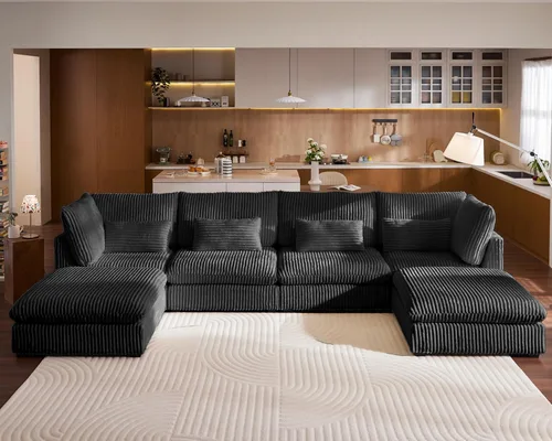 Vista 10 de Sofá Modular de Tamaño Grande, Sofá Seccional de Chenilla Cloud Extra Profundo con Chaise Otomana, Sofá Cama de Chenilla Esponjosa de 5 Asientos