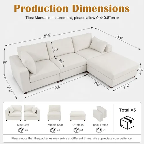 Vista 2 de Oversized Modular Sectional Sofa, 113" L Shaped Cloud Couch, Beige