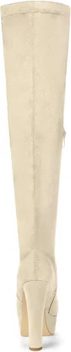 Vista 4 de Allegra K Botas altas sobre la rodilla con tacón de bloque y plataforma para mujer