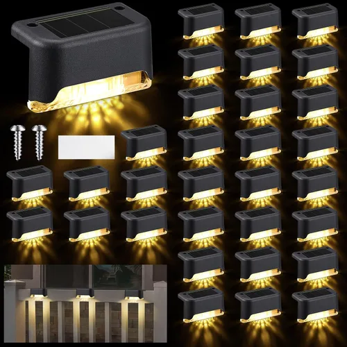 Vista 10 de Geelin 32 Luces Solares para Terraza al Aire Libre, Luces LED Solares Impermeables para Escalones y Cercas para Escaleras, Escalón, Barandilla