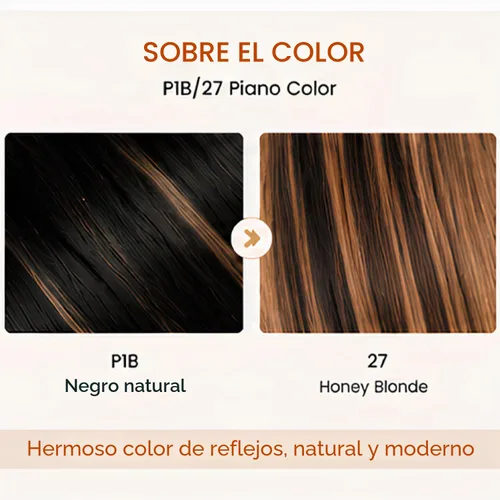 Vista 4 de Cypha Peluca de cabello humano lacio con encaje frontal 1B/27, 13 x 6 HD, cabello humano prearrancado, densidad del 180%, con reflejos de encaje