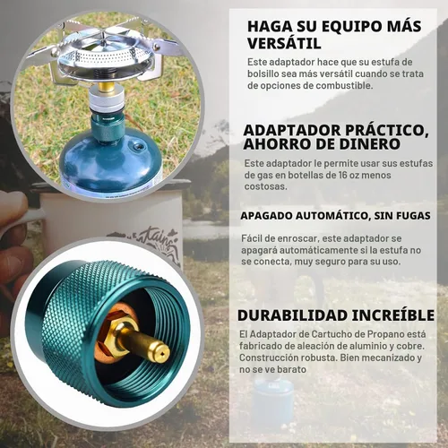 Vista 3 de Adaptador de propano a butano, adaptador de estufa de campamento, convertidor de gas, entrada de tanque de propano de 16 onzas, salida de válvula