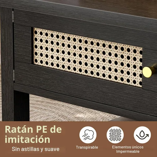 Vista 4 de LVB - Mesa auxiliar ovalada de 47 pulgadas, de madera de ratán bohemio con almacenamiento