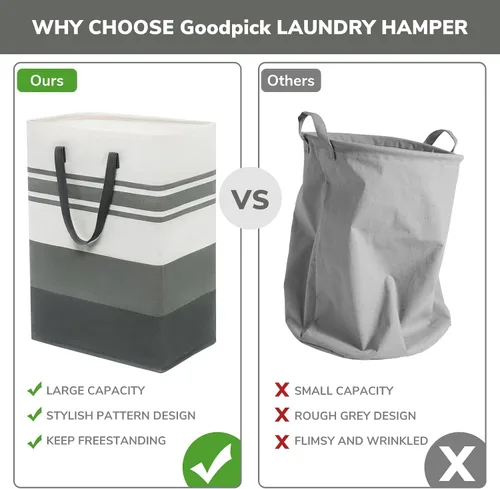 Vista 6 de Goodpick Cestas plegables para la ropa sucia, paquete de 2 cestas de lavandería delgadas de 75 litros, cesta organizadora de ropa con asas