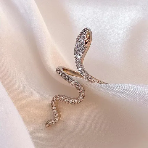 Vista 4 de Long tiantian Anillo de serpiente de circonita para mujer, anillo de dedo de serpiente, anillo ajustable de animales, anillo de serpiente simple