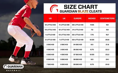 Vista 5 de Guardian Baseball Tacos de béisbol de caña alta para niños y niñas, tacos de sóftbol, talla 12 para niños pequeños a 7 para niños grandes