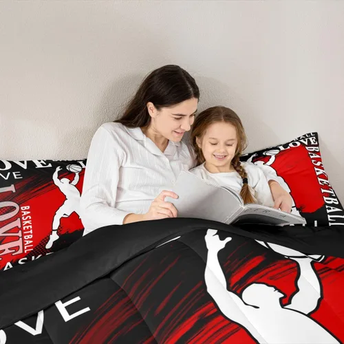 Vista 6 de Feelyou Juego de edredón de baloncesto para niñas y niños, juego de ropa de cama con juegos de pelota, decoración de habitación, regalo para amantes