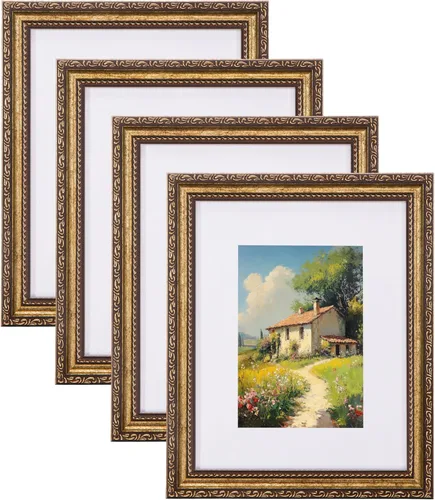 Vista 54 de eletecpro 8x10 Vintage Picture Frame, Glass Cover, Gold, 4-Pack Dorado