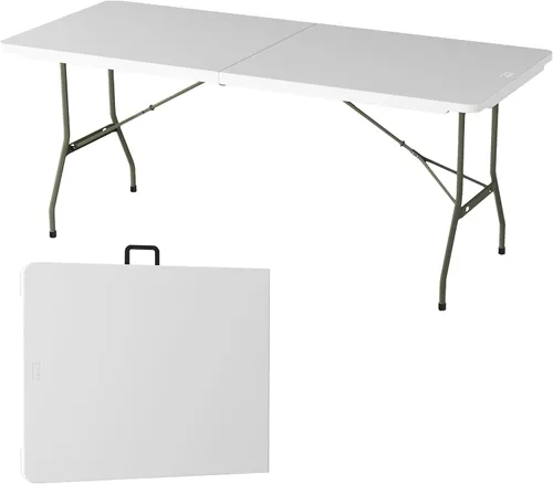Vista 13 de Lavish Home Mesas plegables portátiles, escritorio plegable portátil ligero con altura ajustable, pequeña mesa de plástico para bandeja de TV, Negro