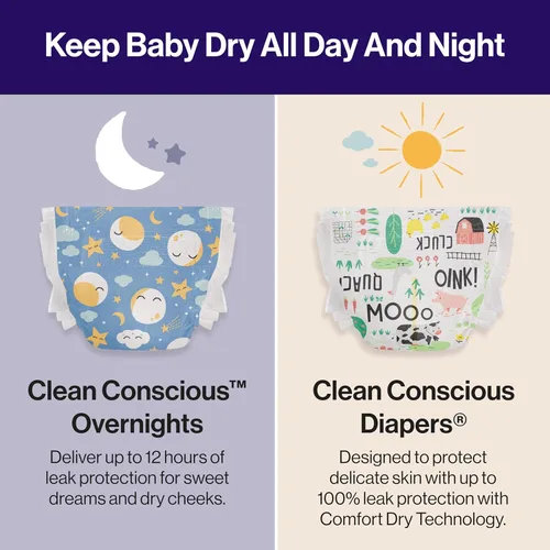 Vista 7 de The Honest Company Pañales Comfort Dry para la noche, protección de hasta 12 horas, hipoalergénicos, acogedores carteles de nube + estrellas