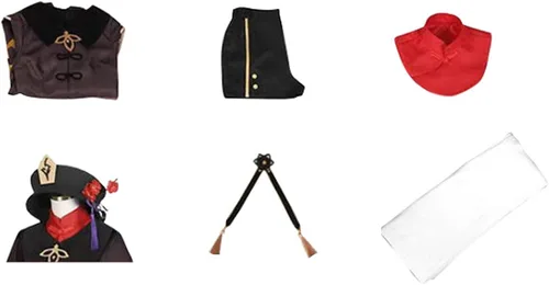 Vista 4 de MayMaxPlay Disfraz de cosplay de Hu Tao Genshin Impact para cosplay uniforme con capucha conjunto completo de Halloween