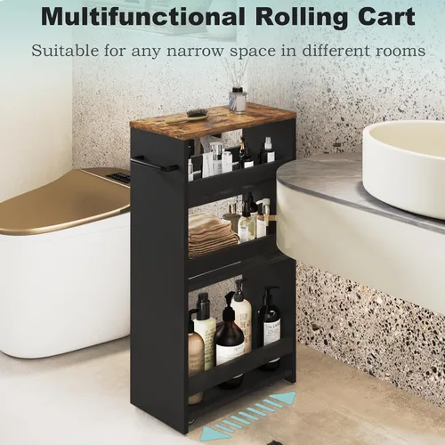 Vista 3 de MARTY Carrito de almacenamiento con ruedas de 4 niveles, carrito de cocina negro con ruedas