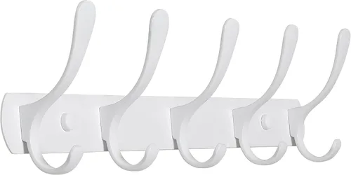 Vista 9 de SKOLOO Perchero de pared moderno, perchero de pared de metal con 5 ganchos, resistente riel de pared para colgar abrigos, chaquetas, ropa, Negro