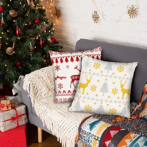 Vista 4 de PICKFORU Juego de 4 fundas cuadradas de almohada navideñas de 18 x 18 pulgadas, fundas cuadradas de invierno con ciervos navideños para sofá