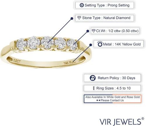 Vista 4 de Vir Jewels Anillo de compromiso de oro amarillo de 14 quilates con 5 piedras de 12 quilates