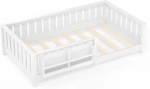 Vista 4 de Bellemave Cama Montessori blanca con valla y listones